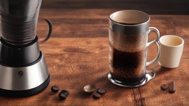 AeroPress coffee maker brewing fresh espresso on a wooden table