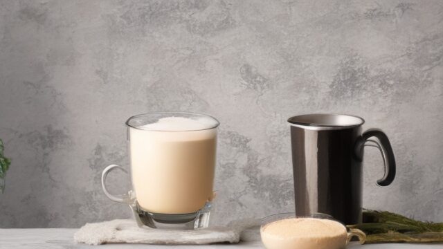 Bulletproof coffee blended with grass-fed butter and MCT oil in a glass mug
