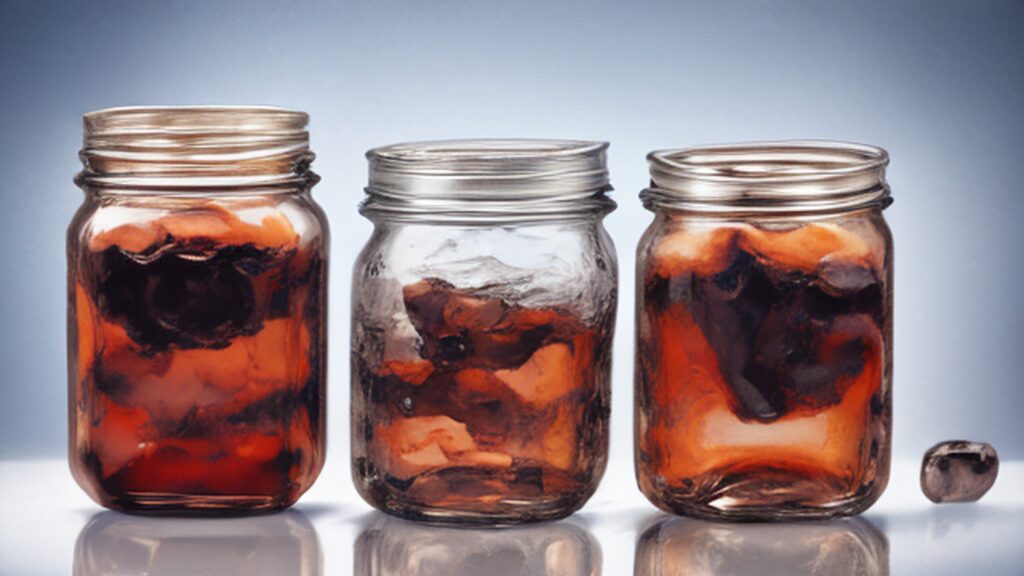 Cold brew coffee concentrate in glass mason jar with ice cubes