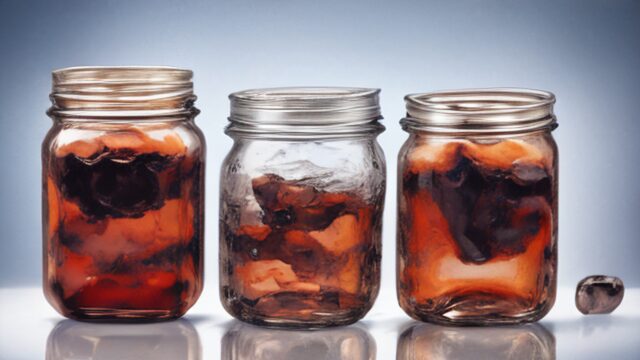 Cold brew coffee concentrate in glass mason jar with ice cubes