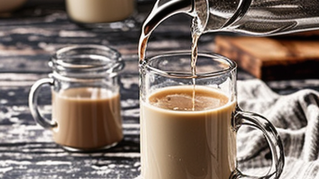 Homemade coffee creamer being poured into a mug of coffee