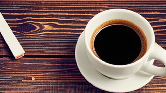 A cup of coffee next to a pH test strip on a wooden table