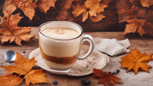 Homemade pumpkin spice latte with whipped cream and cinnamon in a tall glass