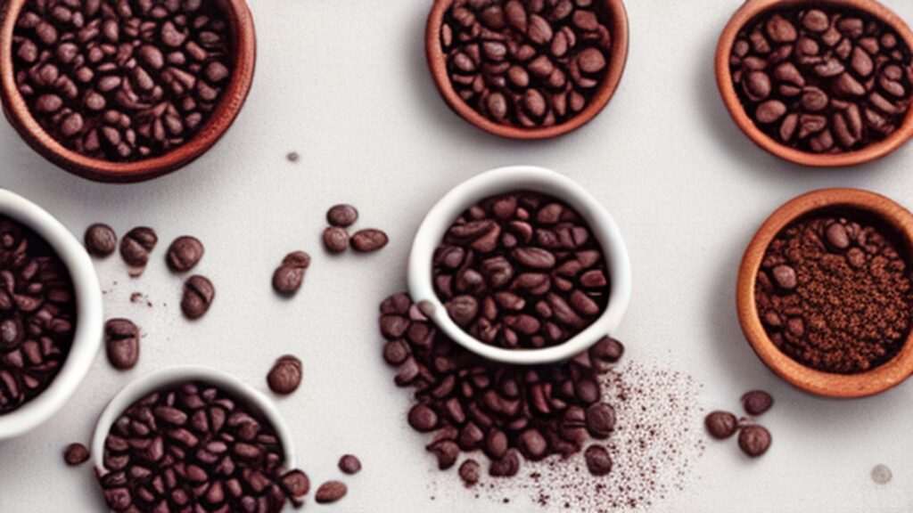 Whole coffee beans next to freshly ground coffee showing the difference in freshness